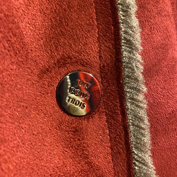 123 Paris Faux Fur/Suede Coat Burgundy 42/L - Picture 5 of 16